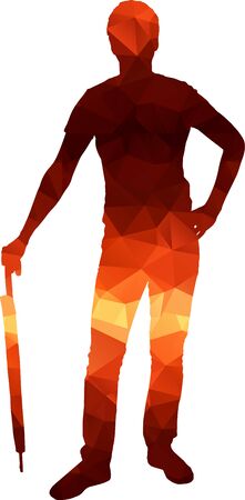 Poligon silhouette of man with umbrella. Shelter from the rain.のイラスト素材