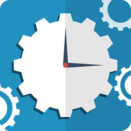 Flat Icon hours. Hours on a blue background with the gears.