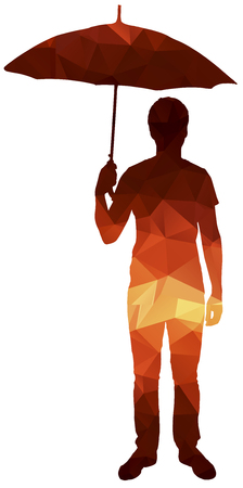 Poligon silhouette of man with umbrella. Shelter from the rain.のイラスト素材