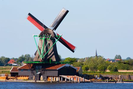 Mills in Holland, traditional and direct landmark of the countryの写真素材