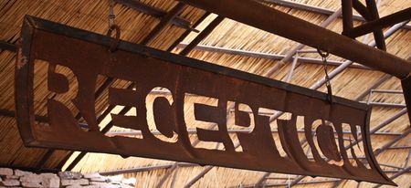 Namibia, handmade reception sign made of metal scrapの写真素材