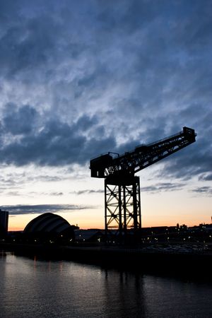 Glasgow - Crane Clydebank at sunset, close to Glasgow Science Centerの写真素材