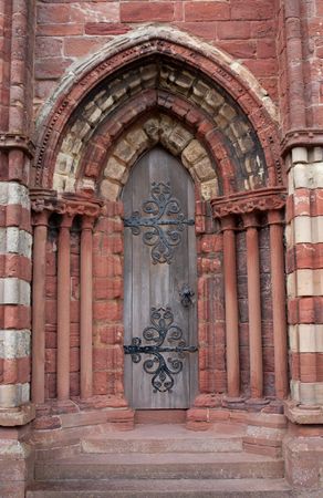 Antoque door of cathedral in Scotland, Orkney islandsの写真素材