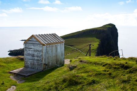 Cableway in Scotland, close to cliffsの写真素材