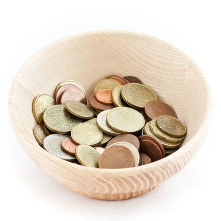 Wood cup full of savings in Euro, good for conceptsの写真素材