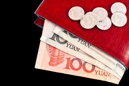 Italian leather wallet with Chinese money, useful for conceptsの写真素材
