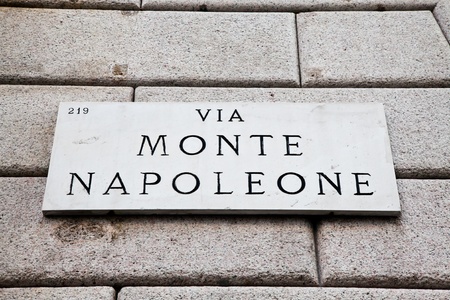 Street sign of famous interesting point in Milan center - Italy