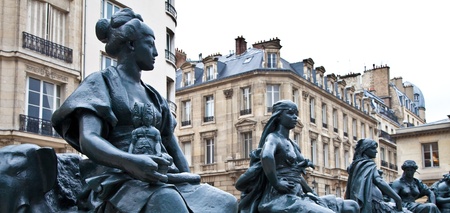 Statues of six continets in front of Orsay Museumのeditorial素材