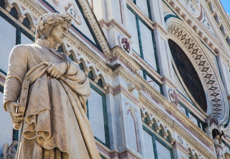 Dante's statue in front of Santa Croce church - Florence, Italyの写真素材