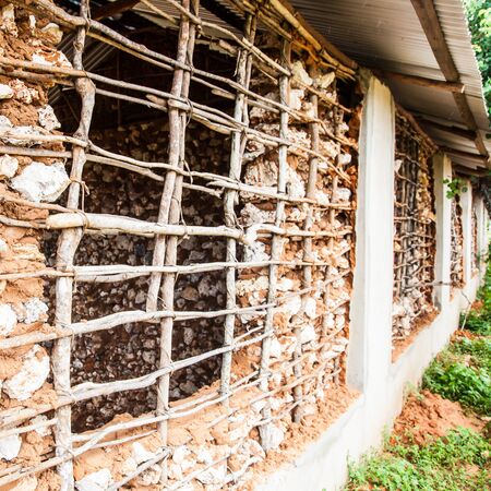 Kenya, Malindi city. Detail of traditional technique for building poor housesの写真素材