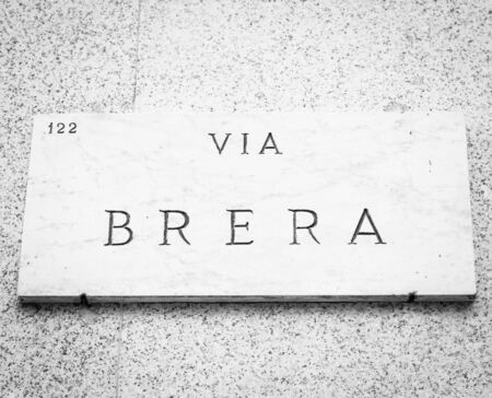 Milano, Italy. Street sign of the famous Breara area, location of artists and museumsの写真素材