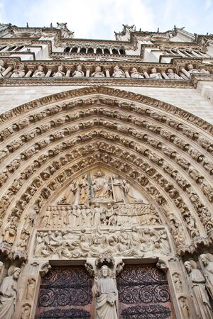Detail of gothic Cathedral of Notre Dame in Parisの写真素材