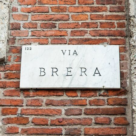 Milano, Italy. Street sign of the famous Breara area, location of artists and museumsの写真素材