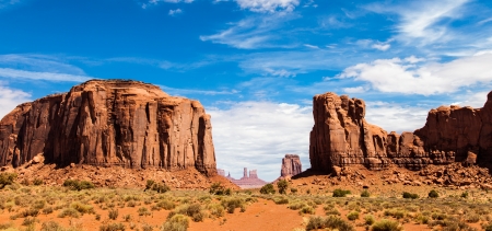 Complementary colours blue and orange in this iconic view of Monument Valley, USA