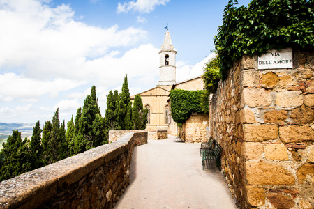 Italy - Pienza town. The streetsign of Via dell'amore (Love Street)の写真素材