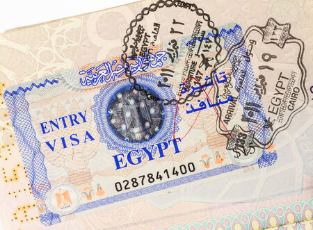 Detail of Egyptian Entry Visa on a real passportの写真素材