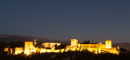 Spain, Granada. The famous Alhambra Royal Palace by night from the best viewpointのeditorial素材