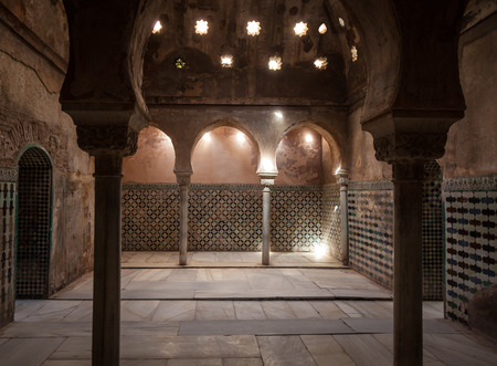 Spain, Andalusia, Granada. Interior of Arabic Bathroom in Alhambra Palaceのeditorial素材
