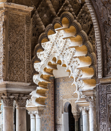 Spain, Andalusia Region. Detail of Alcazar Royal Palace in Seville.のeditorial素材