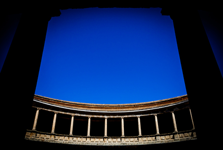 Granada - Alhambra. Unusual view of Carlos V Palace detail.のeditorial素材