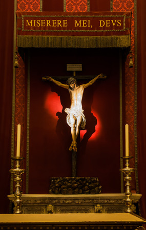 Ancient Spanish Crucifix made of wood, 300 years old.のeditorial素材