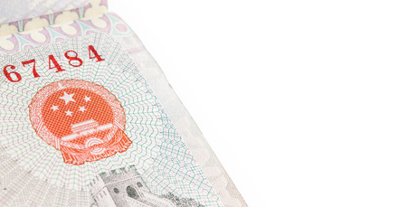 Detail of a China visa applied on a passportの写真素材