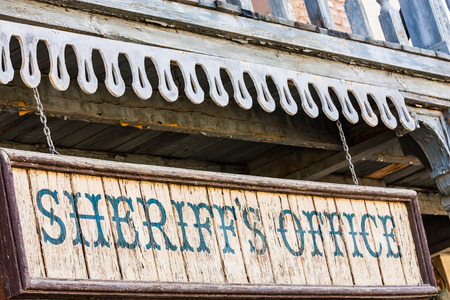 Old Sheriff Office cartel, made of wood, useful for conceptsの写真素材