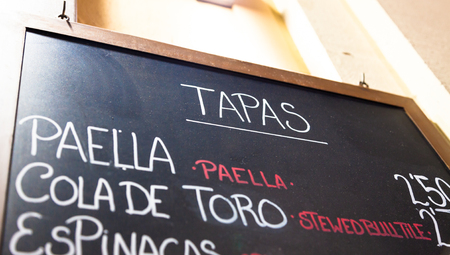 Walking in Barcelona - Spain - you can find this common menu purpose showed outside bars and restaurants.の写真素材