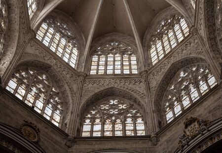 Window detail interior of a Gothic Catholic Cathedralの写真素材