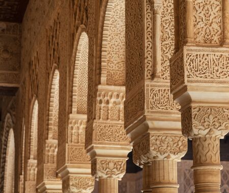 Moresque ornaments from Alhambra Islamic Royal Palace, Granada, Spain. 16th century.のeditorial素材