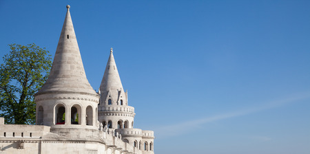 Fisherman's Bastion is a terrace in neo-Gothic and neo-Romanesque style, Budapest famous landmarkのeditorial素材