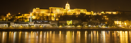 Budapest Castle by night in on Danube riverのeditorial素材