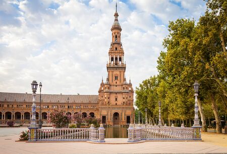 Spain, Seville. Spain Square, a landmark example of the Renaissance Revival style in Spanish architectureの写真素材