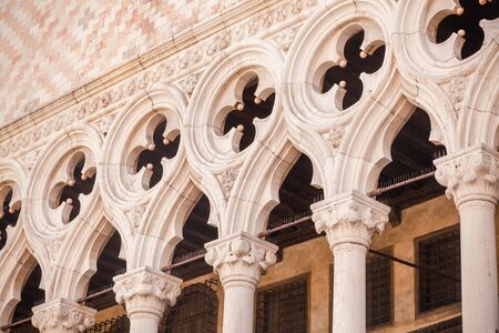 Piazza San Marco, Venice, Italy. Details in perspective on old palace facades.