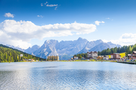 Misurina Lake in Dolomiti Region, North East of Italy, during a wonderful sunny day in summerのeditorial素材