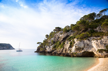 MENORCA, SPAIN - June 29, 2018: The most beautiful beach in Menorca during first hours of the day...