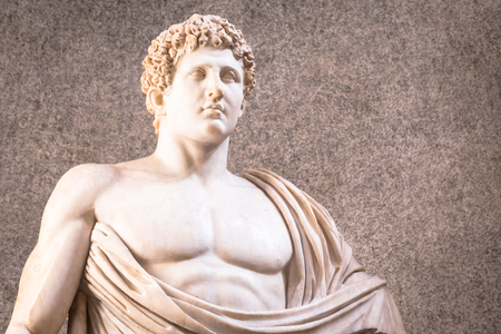 Copy of ancient marble statue with naked sensual chest - Roman interpretation of Greek originalのeditorial素材