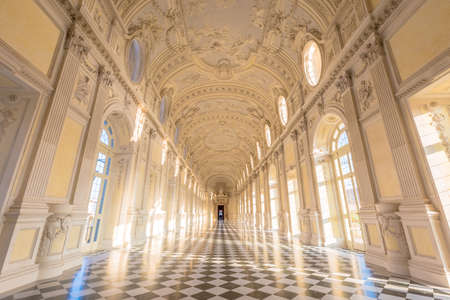 VENARIA REALE, ITALY - CIRCA SEPTEMBER 2020: luxury marble for this gallery interior. The Great Gallery is located in Reggia di Venaria Reale (Venaria Royal Palace)のeditorial素材