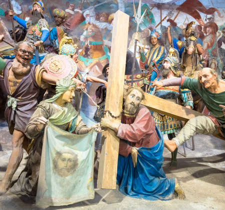 VARALLO, ITALY - June 2020: the Sacro Monte at Varallo comprises 45 chapels inserted into the large monumental complexes Nazareth, Bethlehem, Pilate's house, Calvary, Sepulcher and Parella's house - populated by more than 800 life size painted statues, thのeditorial素材