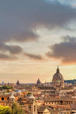ROME, ITALY- CIRCA AUGUST 2020: panoramic cityscape with sunset sky and cloudsのeditorial素材