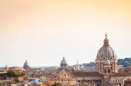 ROME, ITALY- CIRCA AUGUST 2020: panoramic cityscape with sunset sky and cloudsのeditorial素材