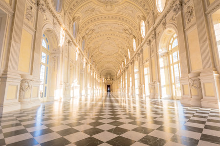 VENARIA REALE, ITALY - CIRCA SEPTEMBER 2020: luxury marble for this gallery interior. The Great Gallery is located in Reggia di Venaria Reale (Venaria Royal Palace)のeditorial素材