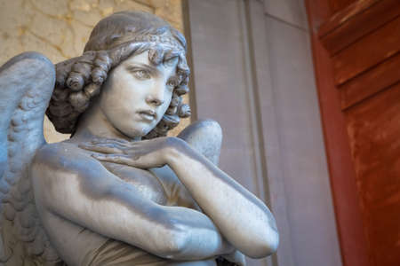 GENOA, ITALY - CIRCA AUGUST 2020: Angel sculpture by Giulio Monteverde for the Oneto family monument in Staglieno Cemetery, Genoa - Italy (1882)のeditorial素材
