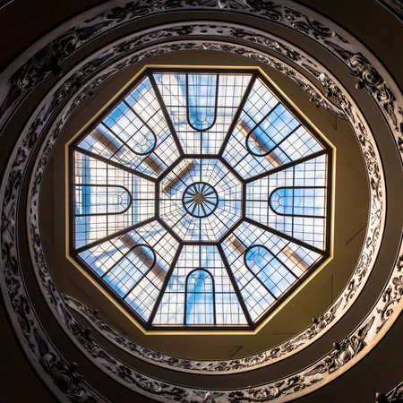 ROME, ITALY - CIRCA SEPTEMBER 2020: the famous spiral staircase with double helix made by Giuseppe Momo in 1932. Vatican Museum.のeditorial素材