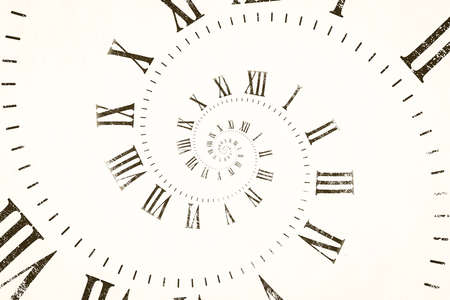Droste effect background with infinite clock spiral. Abstract design for concepts related to time and deadline.の写真素材