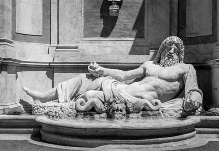 ROME, ITALY - CIRCA AUGUST 2020: famous Greek sculpture of Ocean god, named Marforio. Classic mythology in art.のeditorial素材