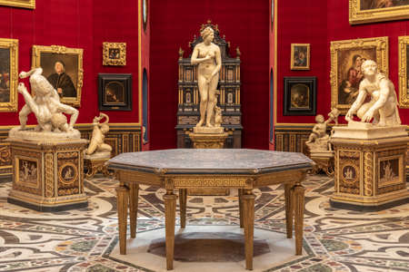 Florence, Italy - Circa August 2021: the Tribuna room was the first nucleus of the Uffizi Gallery.のeditorial素材