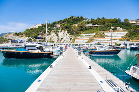 Ventimiglia, Italy - Circa August 2021: Cala del Forte is an exquisite, brand new, state-of-the-art marina located in Ventimiglia, Italy, only 15 minutes from the Principality of Monacoのeditorial素材