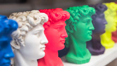 The most common Florence souvenir in Italy - David by Michelangelo. Kitsch souvenir.の写真素材