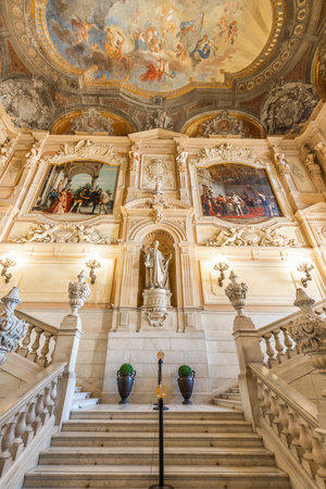 Turin, Italy - Circa August 2021: marble staircase in historic palace with luxury interior - Savoia Royal Palaceのeditorial素材